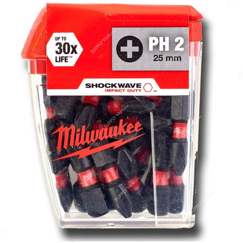 Milwaukee Impact Duty Screwdriving Bit Set, 4932430853, Shockwave, PH2 x 25MM, 25 Pcs/Set