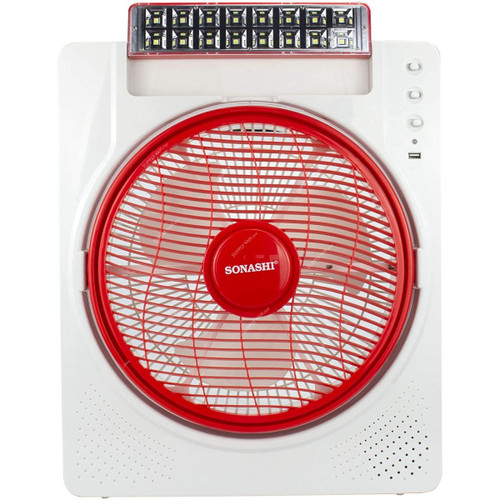 Sonashi Rechargeable Fan, SRF-612N, 12 Inch, 33W, White/Red