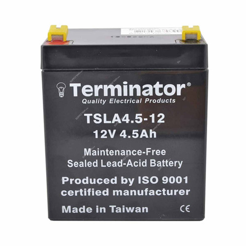 Terminator Rechargeable Sealed Lead Acid Battery, TSLA-4-5-12, 12V, 4.5Ah