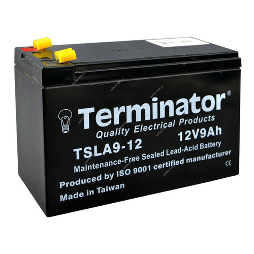Terminator Rechargeable Sealed Lead Acid Battery, TSLA-9-12, 12V, 9.0Ah