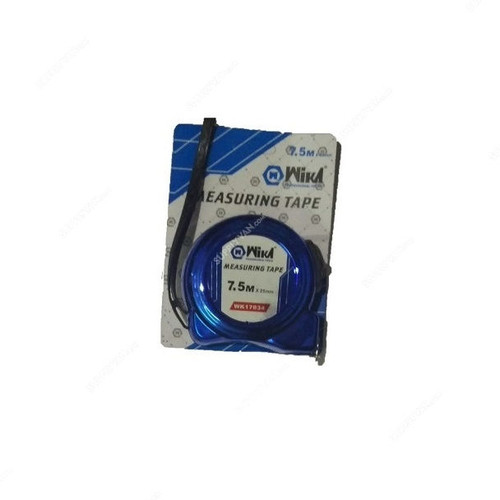 Wika Measuring Tape, WK17034, Chrome Plated, 25MM x 7.5 Mtrs, Blue/Silver