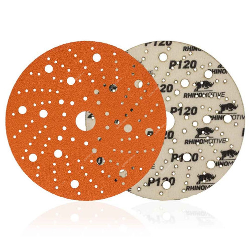 Rhinomotive Premium Extreme+ Multi-Hole Sanding Disc, R1509, 150MM, P120, Orange, 50 Pcs/Box