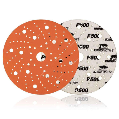 Rhinomotive Premium Extreme+ Multi-Hole Sanding Disc, R1514, 150MM, P500, Orange, 50 Pcs/Box