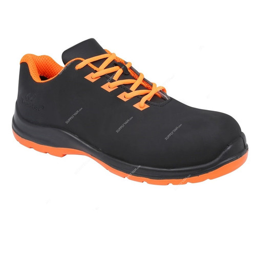 Vaultex Low Ankle Steel Toe Safety Shoes, UGR, Leather, Size43, Black/Neon Orange