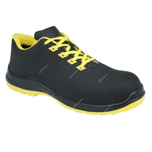 Vaultex Low Ankle Steel Toe Safety Shoes, RHM, Leather, Size40, Black/Neon Yellow