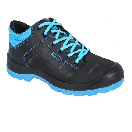 Vaultex High Ankle Steel Toe Safety Shoes, BUC, Leather, Size38, Black/Blue