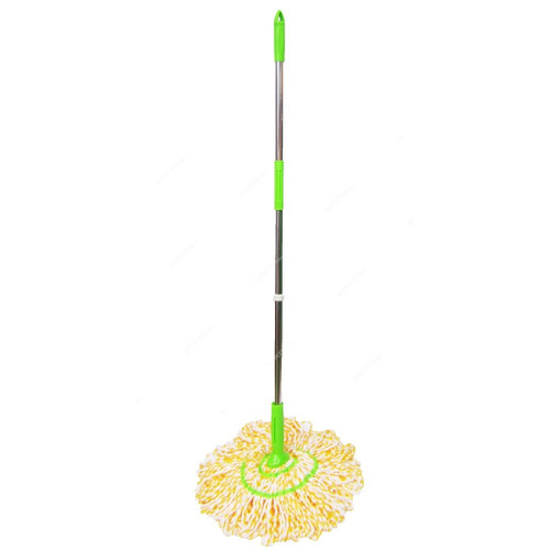 Microfiber Mop With Easy Twist and Squeeze Dry, 55069, Green/Yellow