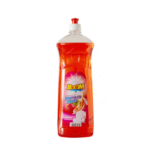 Boom Dishwash Liquid, Strawberry Fragrance, 1 Ltr, 12 Pcs/Carton