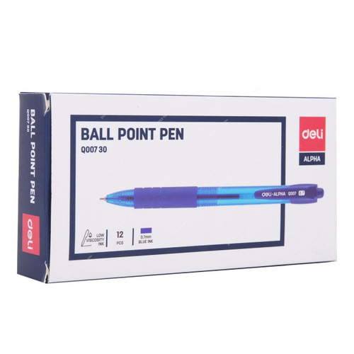 Deli Smooth Ball Point Pen, EQ00730, 0.7MM, Blue