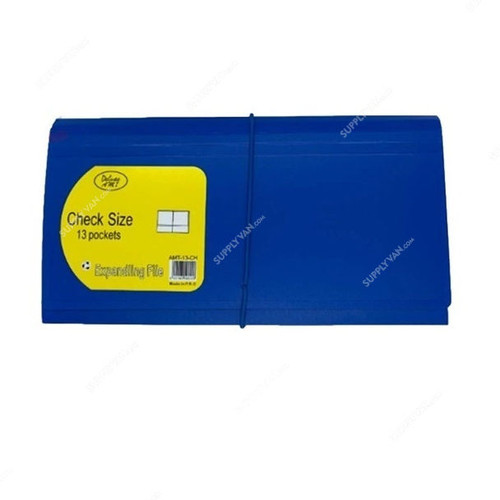 Deluxe Cheque Expanding File With Elastic Fastener, 13 Pockets, Blue