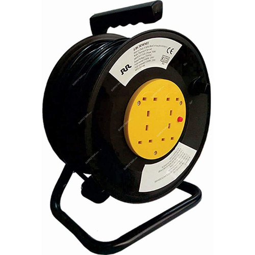 RR Cable Reel, EBCR50MT-UN-4G, Metal, 250V, 3120W, 4 Sockets, 50 Mtrs Cable Length, Black