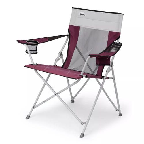 Core Equipment Portable Camping Tension Folding Chair, SHGT-C-40143, Cherry Red/Grey