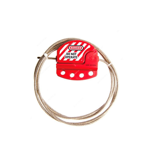 Loto-Lok Adjustable Cable Lockout, CL-6F-4MC, 4mm x 1.8 Mtrs, Red