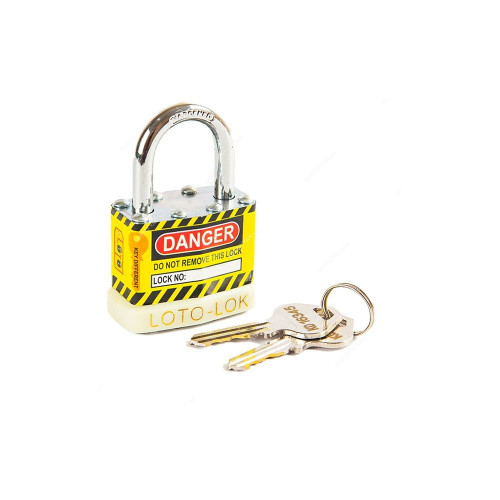 Loto-Lok Two Point Traceability Lockout Padlock, 2PTPSWKDS24, Chrome Plated Steel, 24 x 6MM, Yellow/White