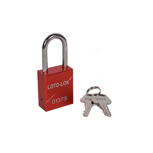 Loto-Lok Lockout Padlock, PD-ALRDKDS38, Aluminium and Stainless Steel, 38 x 6MM, Red