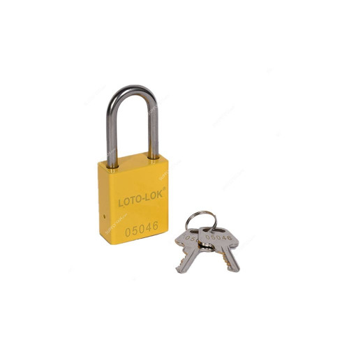 Loto-Lok Lockout Padlock, PD-ALYLKDS38, Aluminium and Stainless Steel, 38 x 6MM, Yellow