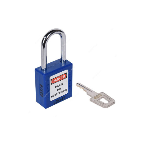 Loq-It Contractor Lockout Padlock, PD-LQBLKDS38, Nylon and Chrome Plated Steel, 38 x 6MM, Blue