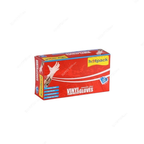 Hotpack Powder Free Vinyl Disposable Gloves, M, 100 Pcs/Box