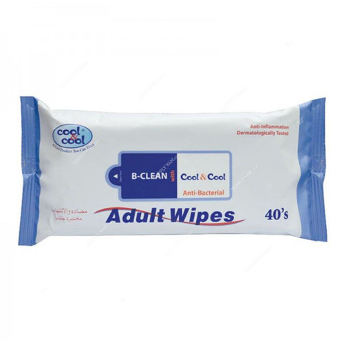 Cool and Cool Anti-Bacterial Adult Wipes With Lid, White, 40 Pcs/Pack