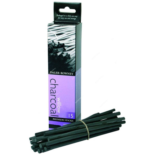 Daler Rowney Willow Charcoal, 808020015, 5-6MM, Size M, Deep Black, 15 Pcs/Pack