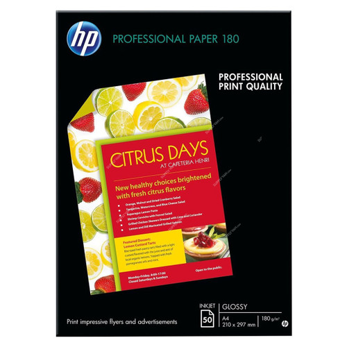 HP Professional Inkjet Paper, C6818A, A4, 210 x 297MM, Glossy, White, 50 Pcs/Pack