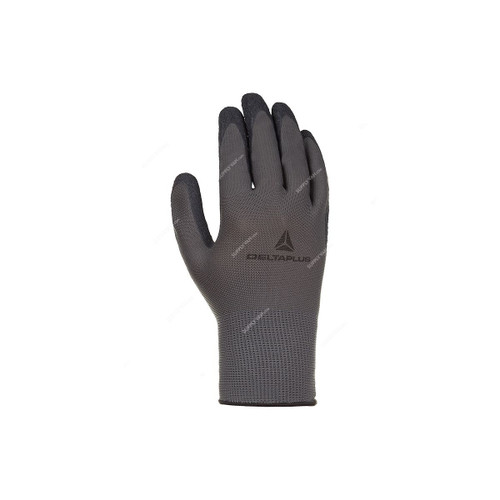 Delta Plus Latex Coated Knitted Glove, VE630GR10, Size10, Polyester, Grey/Black