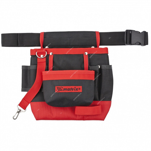 Mtx Single Belt Hand Tool Bag, 902419, Polyester, 7 Pocket, Black/Red