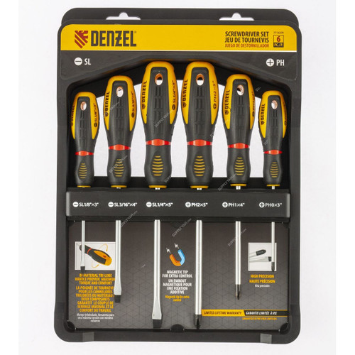 Denzel Screwdriver Set, 7713379, Phillips and Slotted, 6 Pcs/Set