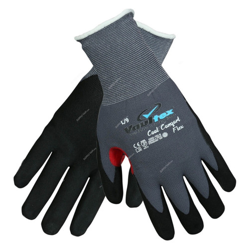 Vaultex Nitrile Foam Coated Gloves With Thumb Crotch, CAB, Nylon, 2XL, Black/Grey