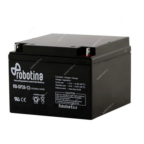 Robotina Valve Regulated Lead-Acid Battery, RB-GP26-12, AGM, 12V, 26Ah/10Hr