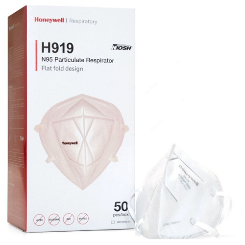 Honeywell N95 Particulate Respirator, H919, Flat Fold Type, White, 50 Pcs/Pack