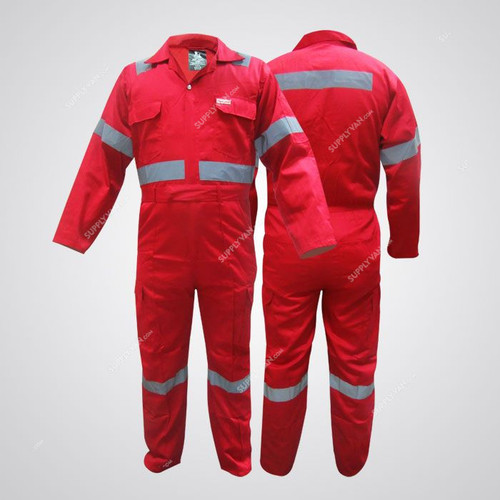 Prime Captain Twill Cotton Coverall With Reflective Tape, R989, 4XL, Red