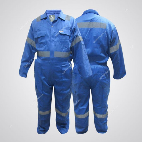 Prime Captain Twill Cotton Coverall With Reflective Tape, R989, M, Light Blue