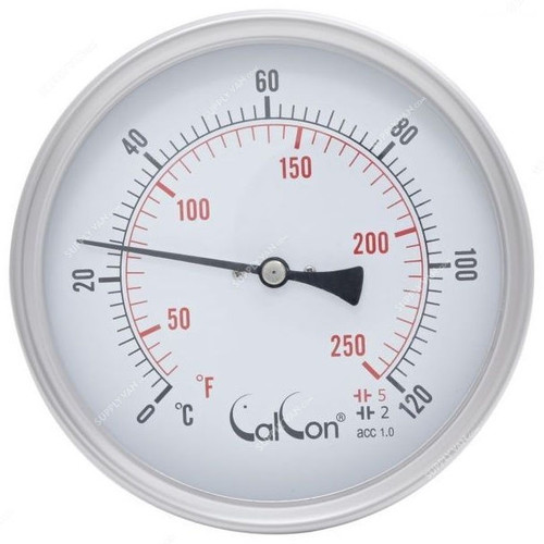 Calcon Bi-Metal Temperature Gauge, CCTE18, 125x200MM, 1/2 Inch, NPT, 0-120 Deg. C