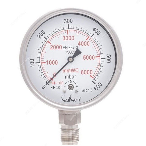 Calcon Capsule Pressure Gauge, CC918A, 100MM, 1/2 Inch, BSP, 0-600 Mbar
