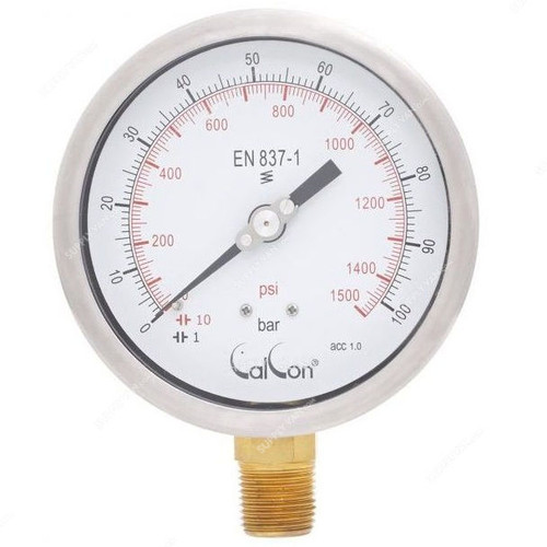 Calcon Pressure Gauge, CC10C, 100MM, 1/2 Inch, NPT, 0-100 Bar