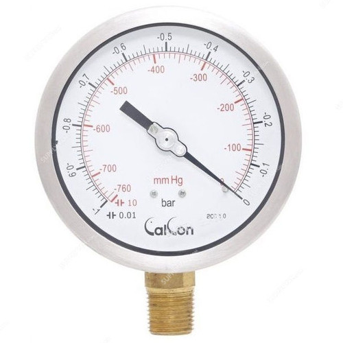Calcon Pressure Gauge, CC10C, 100MM, 1/2 Inch, NPT, -1-0 Bar