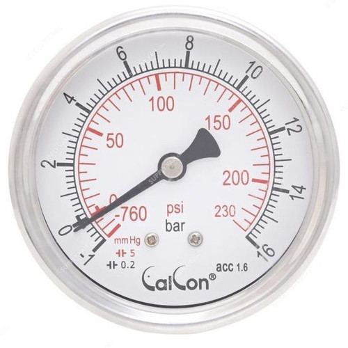 Calcon Pressure Gauge, CC10D, 63MM, 1/4 Inch, NPT, -1-16 Bar