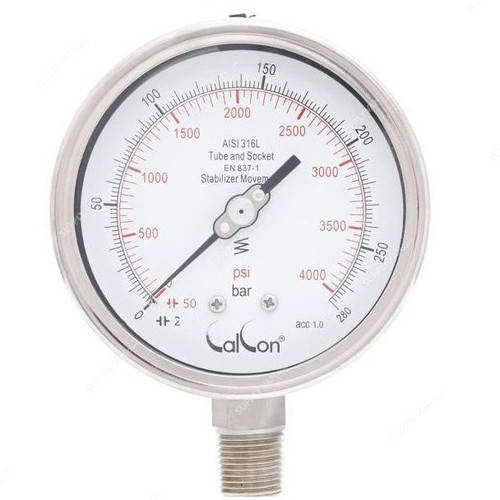 Calcon Pressure Gauge, CC18A, 100MM, 1/2 Inch, NPT, 0-280 Bar