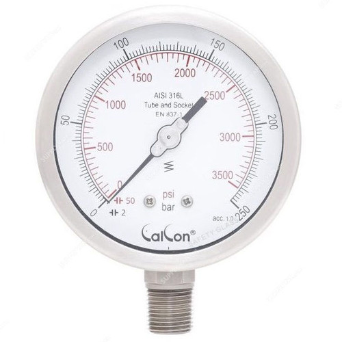 Calcon Pressure Gauge, CC18A, 100MM, 1/2 Inch, NPT, 0-250 Bar