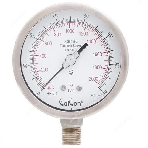 Calcon Pressure Gauge, CC18A, 100MM, 1/2 Inch, NPT, 0-140 Bar