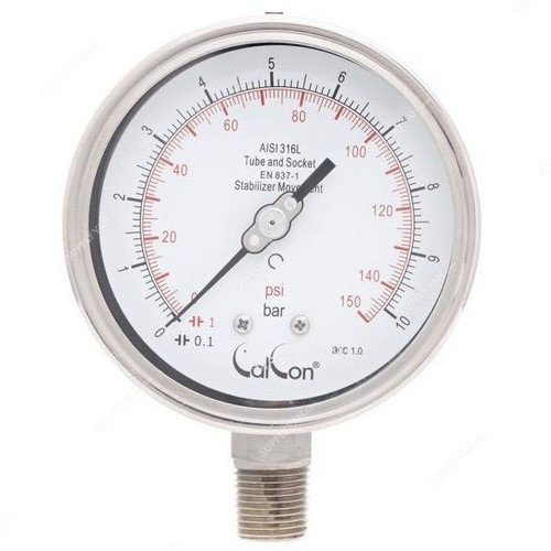 Calcon Pressure Gauge, CC18A, 100MM, 1/2 Inch, NPT, 0-10 Bar