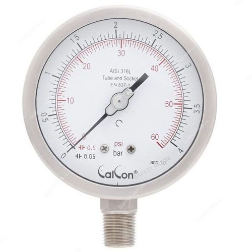 Calcon Pressure Gauge, CC18A, 100MM, 1/2 Inch, NPT, 0-4 Bar