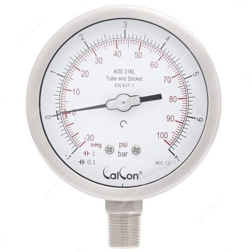 Calcon Pressure Gauge, CC18A, 100MM, 1/2 Inch, NPT, -1-7 Bar