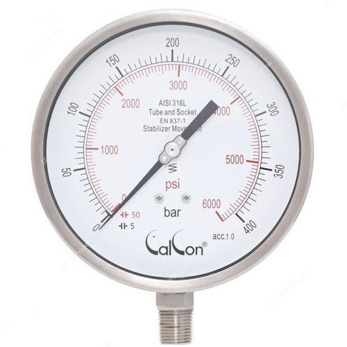 Calcon Pressure Gauge, CC18A, 160MM, 1/2 Inch, NPT, 0-400 Bar