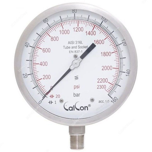 Calcon Pressure Gauge, CC18A, 160MM, 1/2 Inch, NPT, 0-160 Bar