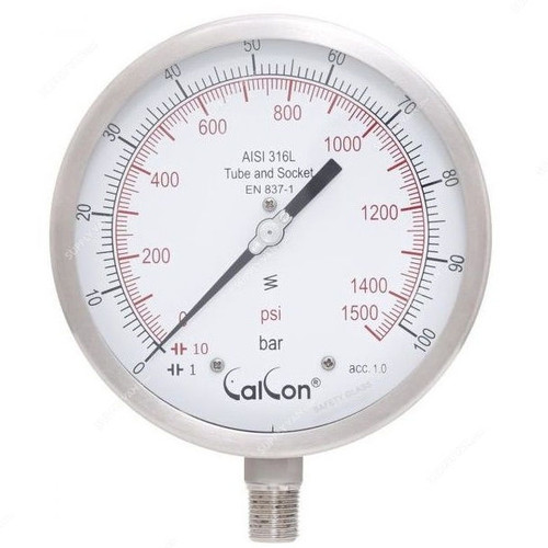Calcon Pressure Gauge, CC18A, 160MM, 1/2 Inch, NPT, 0-100 Bar