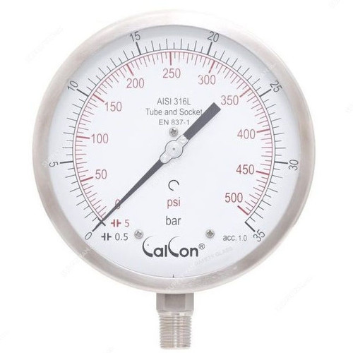 Calcon Pressure Gauge, CC18A, 160MM, 1/2 Inch, NPT, 0-35 Bar