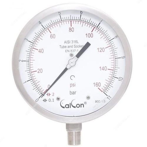 Calcon Pressure Gauge, CC18A, 160MM, 1/2 Inch, NPT, 0-11 Bar