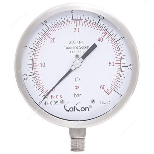 Calcon Pressure Gauge, CC18A, 160MM, 1/2 Inch, NPT, 0-4 Bar